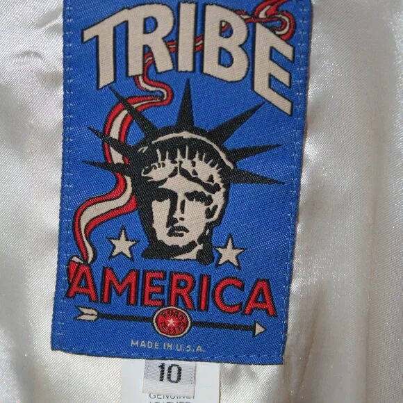 Tribe America Tan Genuine Suede Leather, Fringe along the yoke and sleeves Sz 10 - Picture 9 of 14